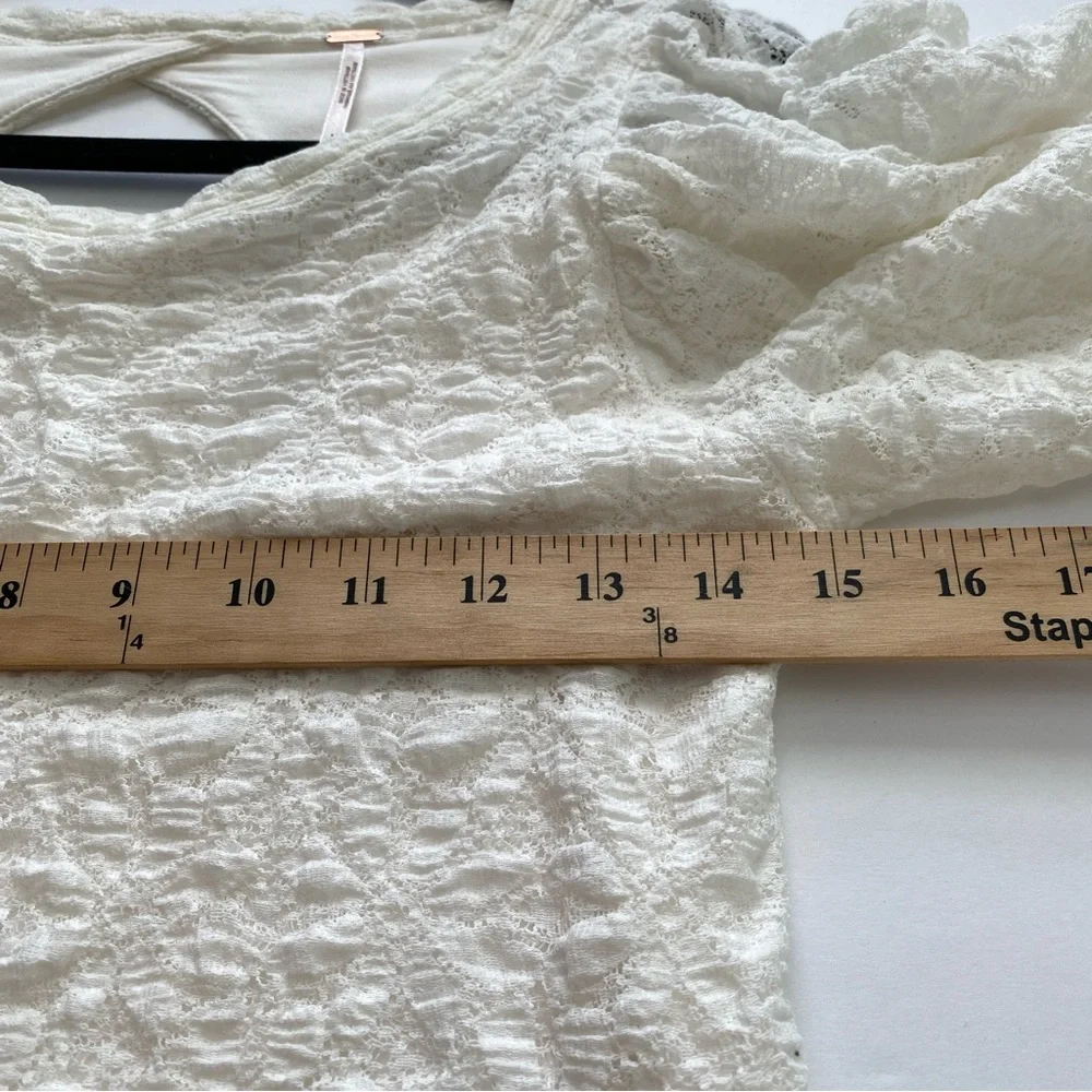 Free People Women’s Tea Time Round Neck Long Puff Sleeve‎ Lace Top white Size M